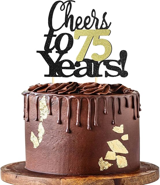 Sumerk Cheers to 75 Years Cake Topper 75th Birthday Cake Toppers Wedding Anniversary Party Decorations Supplies - 1 Pack