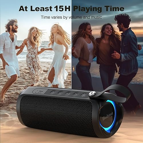 Miniatura 4 de Bobtot Altavoz Bluetooth portátil, altavoz impermeable IPX6 con graves intensos, sonido fuerte de 15 W, RGB, tiempo de reproducción de 15 horas,