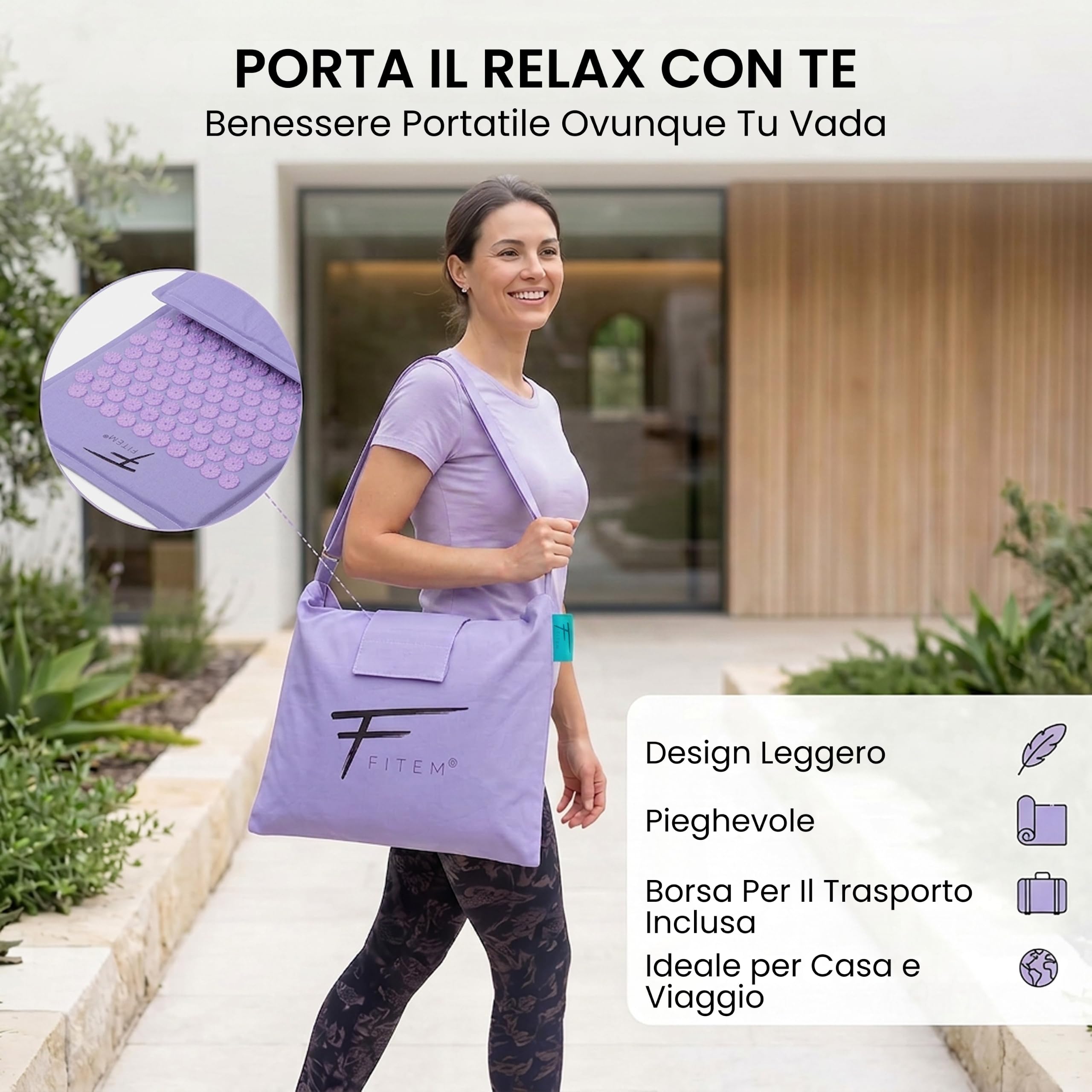 Fitem Set Tappetino Agopressione in Cocco Viola