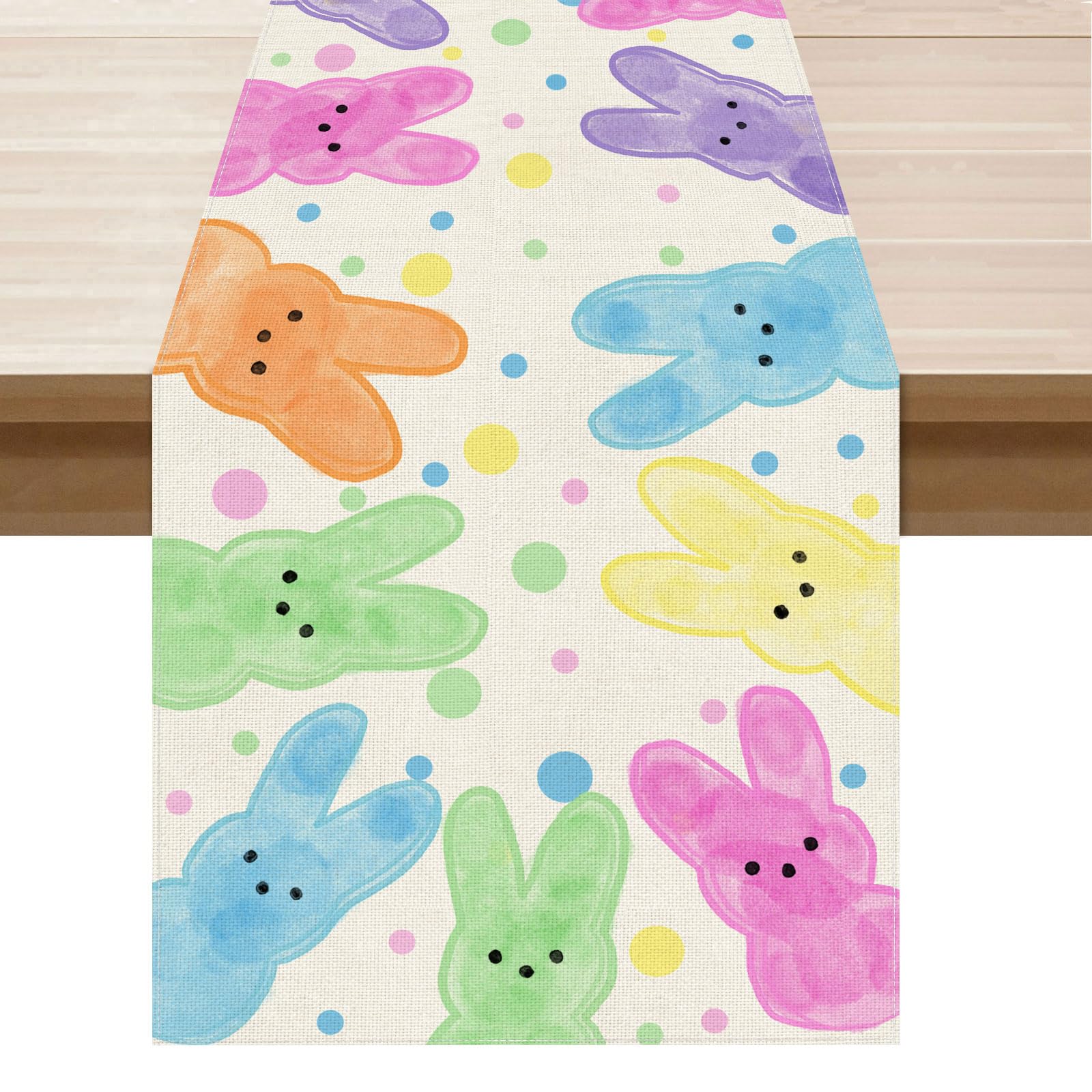 XCHI Colorful Dots Cute Bunny Watercolor Rabbits Easter Table Runner Table Decoration for Party Home Kitchen Dining Holiday Decor 13x60 Inch