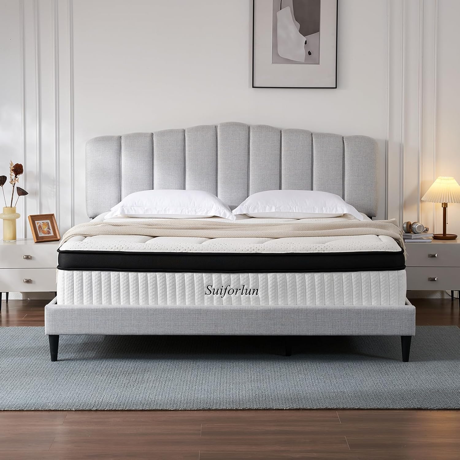 Suiforlun King Mattress, 14 Inch Hybrid Mattress King, Gel Memory Foam and Heavier Coil Pocket Spring for Lumbar Support & Back Pain Relief, Medium-Firm, 120 Nights Trial