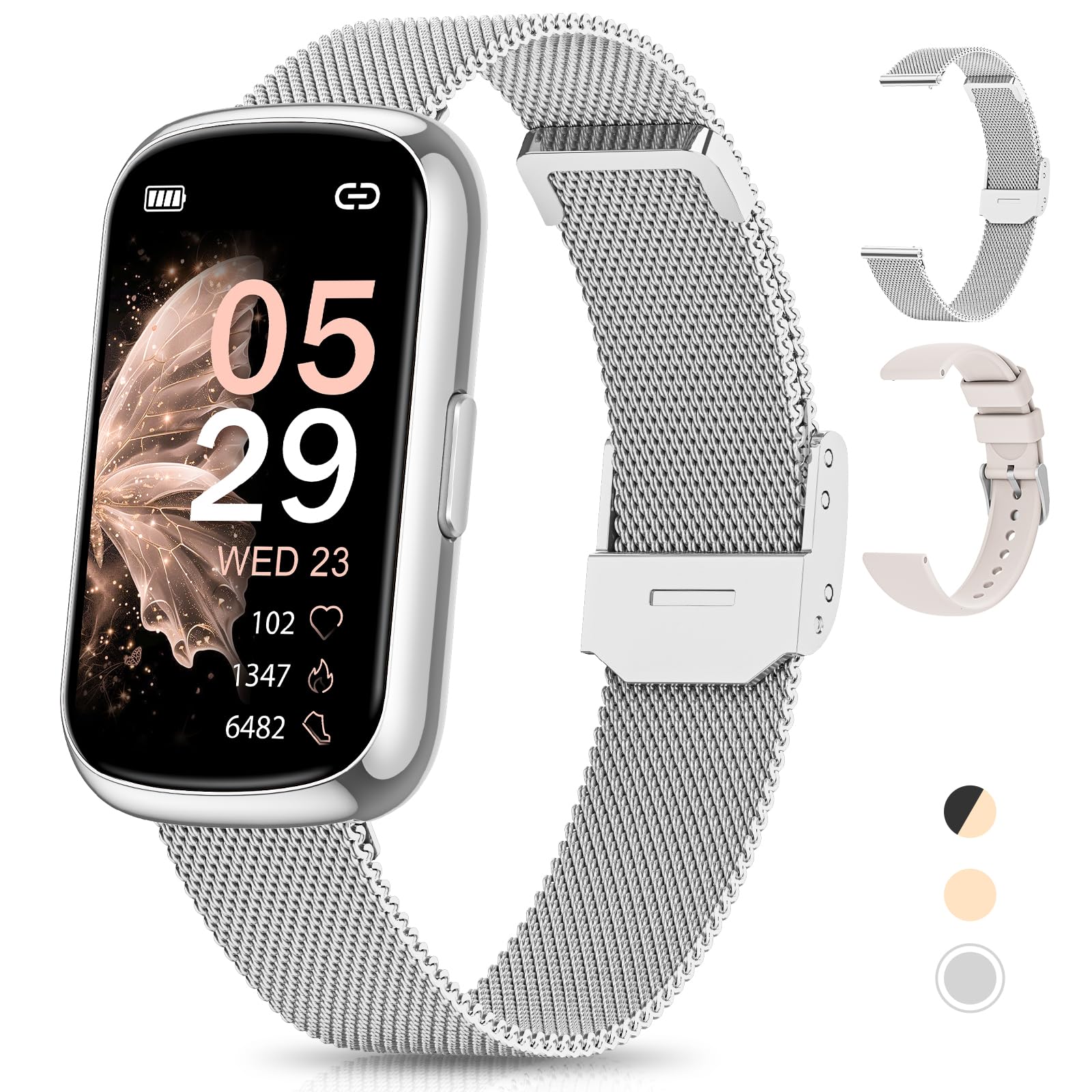 RUXINGX Reloj Inteligente Mujer, 1,47" HD Pulsera Inteligente Mujer, IP68, 24 Modos Deportivos, 24H Pulsómetro, Oxímetro, Sueño, Función Femenina, Podómetro Smartwatch Mujer para iOS Android Plata