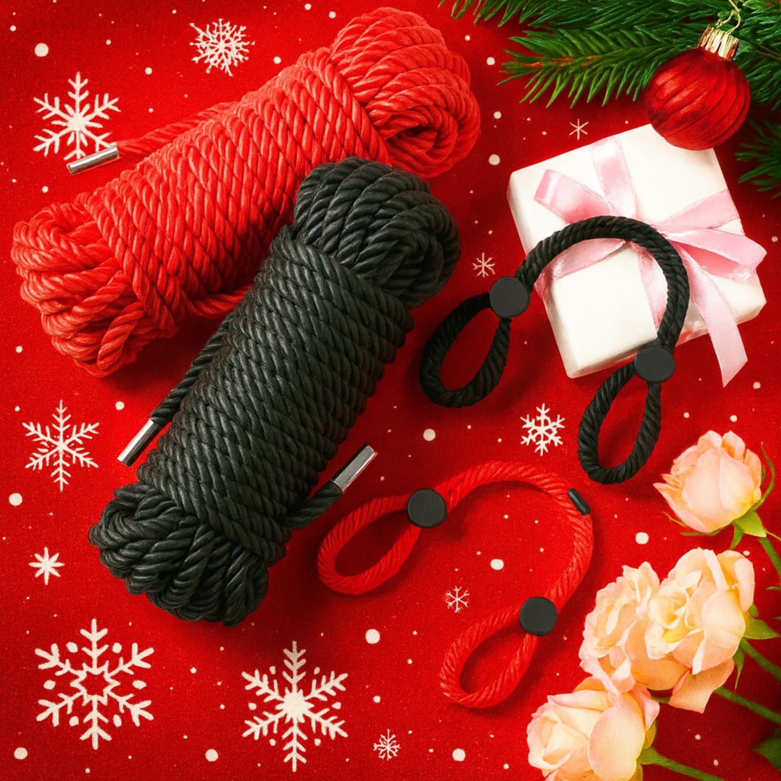 Tisancy 4 Pcs Multifunctional Craft Cord Kit with 2 Soft Silk Macrame Cords and 2 Adjustable Nylon Bracelets, 32.81 ft Twisted Trim Cord for DIY Crafts and Home Decoration(): Black, Red