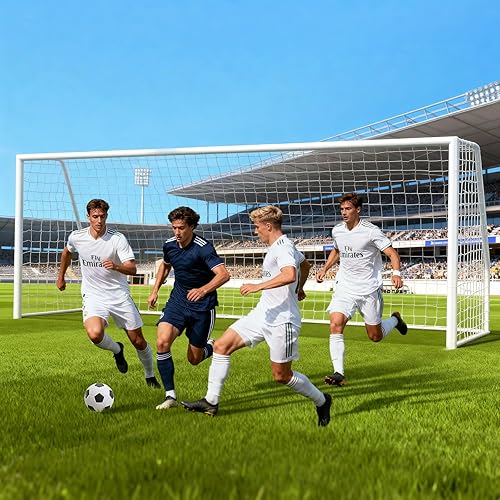 Miniatura 16 de NAIZEA Porterías de fútbol – 24x8/21x7/18x7/12x6/16x7/10x6/8x6/6x4 pies para patio trasero – Portería de fútbol de metal para jóvenes adultos –