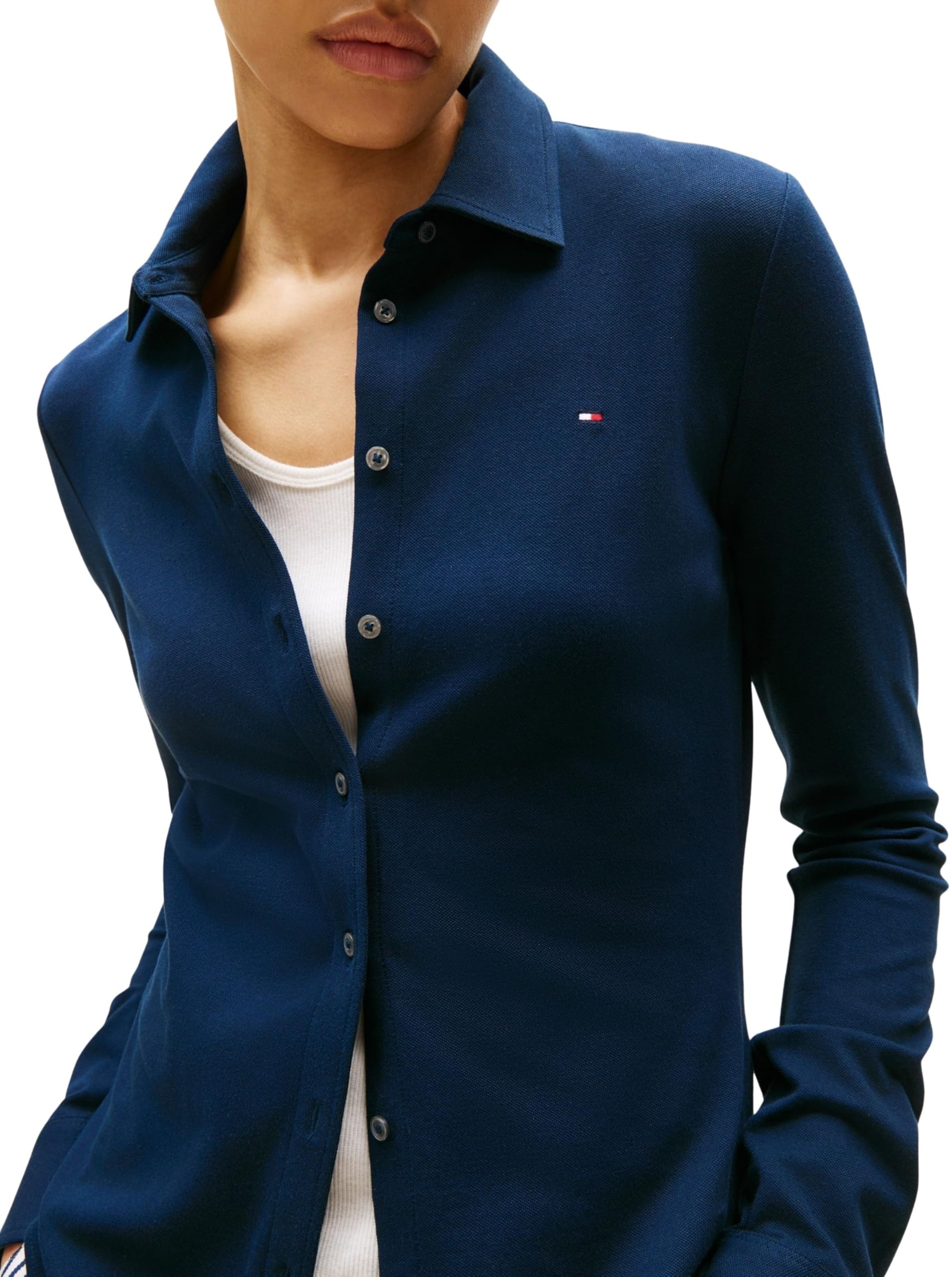 Tommy Hilfiger Damska koszulka polo L/S, Niebieski (Dark Night Navy), M