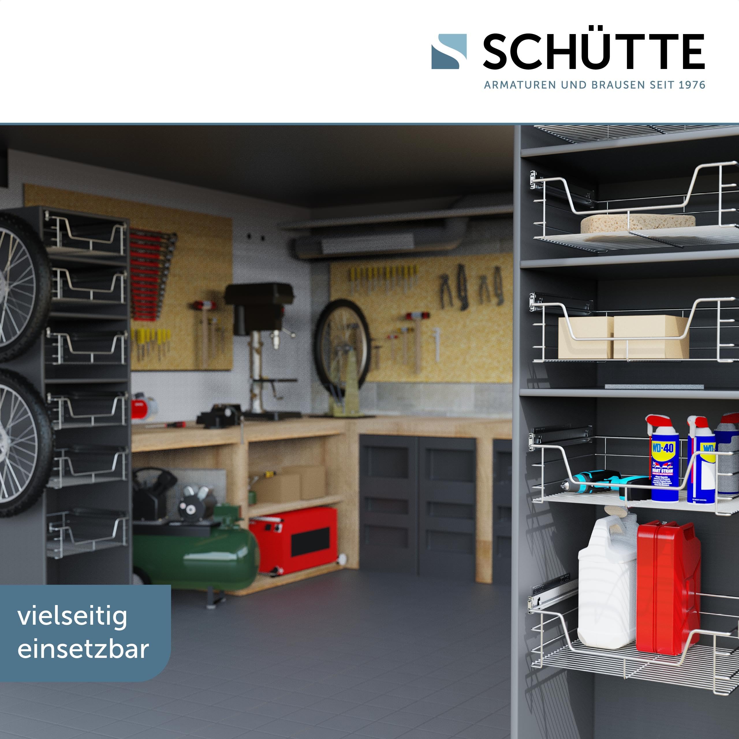 Schütte Teleskopschublade 4328 | Ausziehbare Schublade zum Nachrüsten für 60er Schränke aus Metall | Schrankauszug für den Küchenschrank | Hängekorb für die Küche | Korbauszug | Vollauszug, Chrom