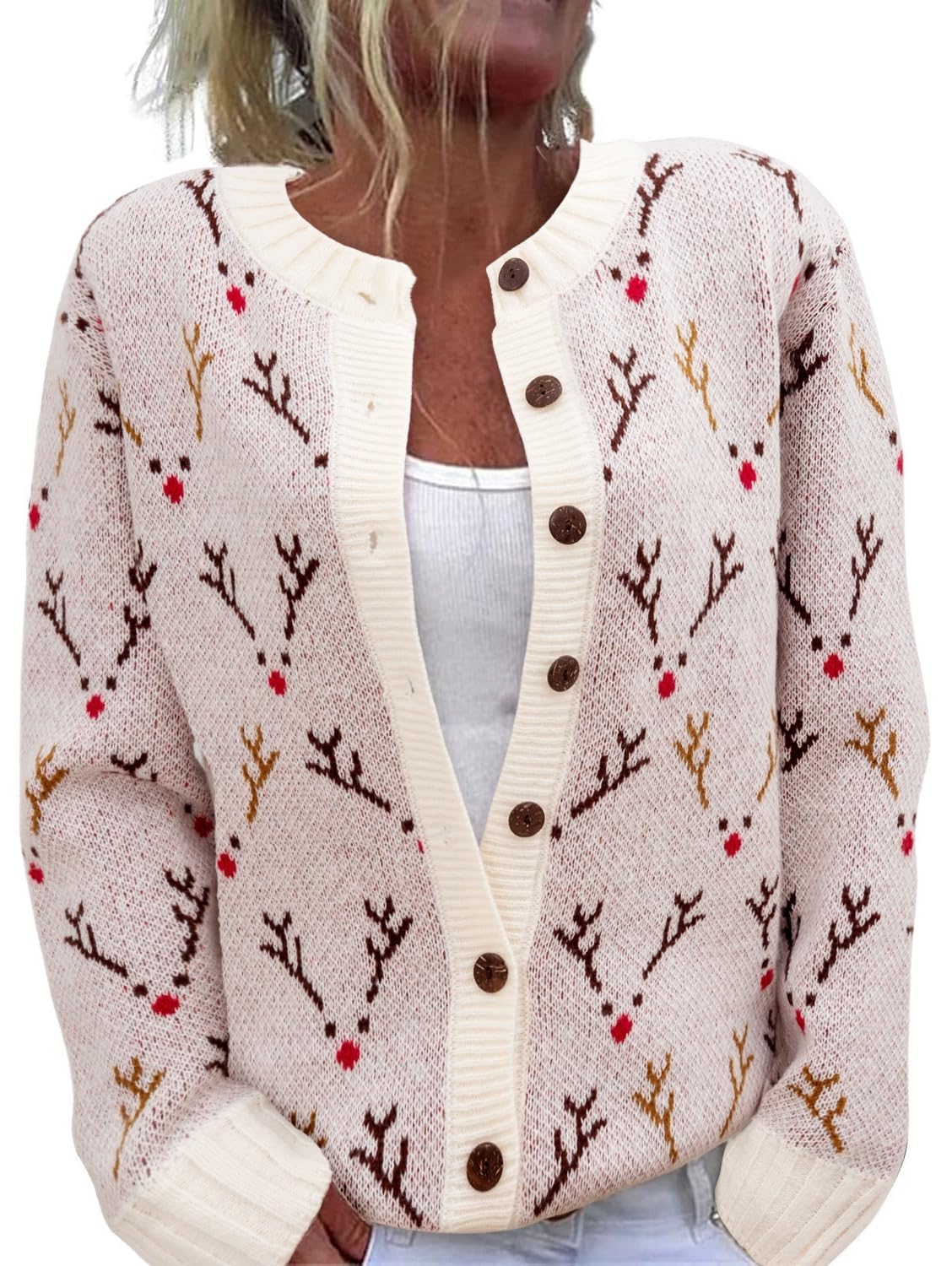 Christmas Shirts for Womens Funny Animal Floral Fall Winter Christmas Tree Long Sleeve Button Knit Cardigan Sweater