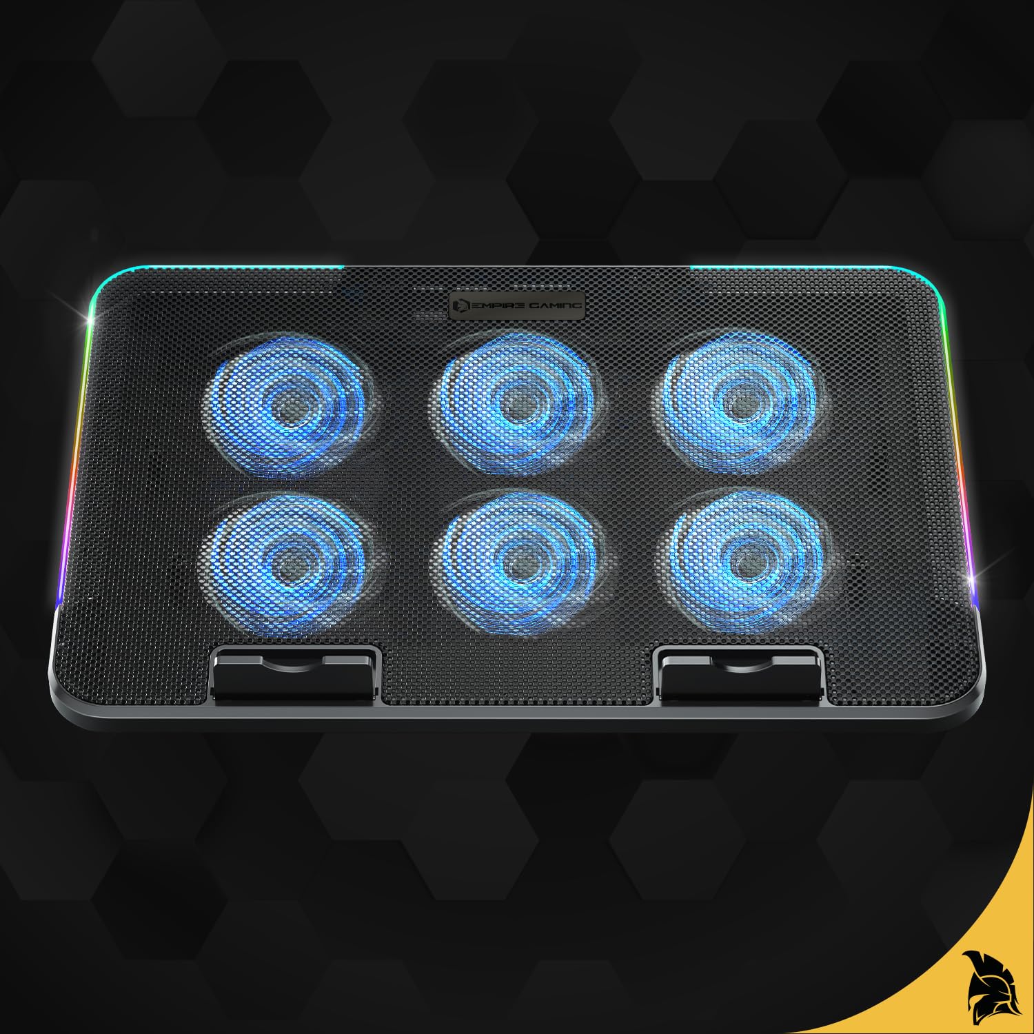 EMPIRE GAMING Guardian C600 chłodziarka do laptopa 12" do 15,6" – 6 wentylatorów – pokrętło prędkości, 7 trybów RGB, 5 regulowanych wysokości, zdejmowany uchwyt