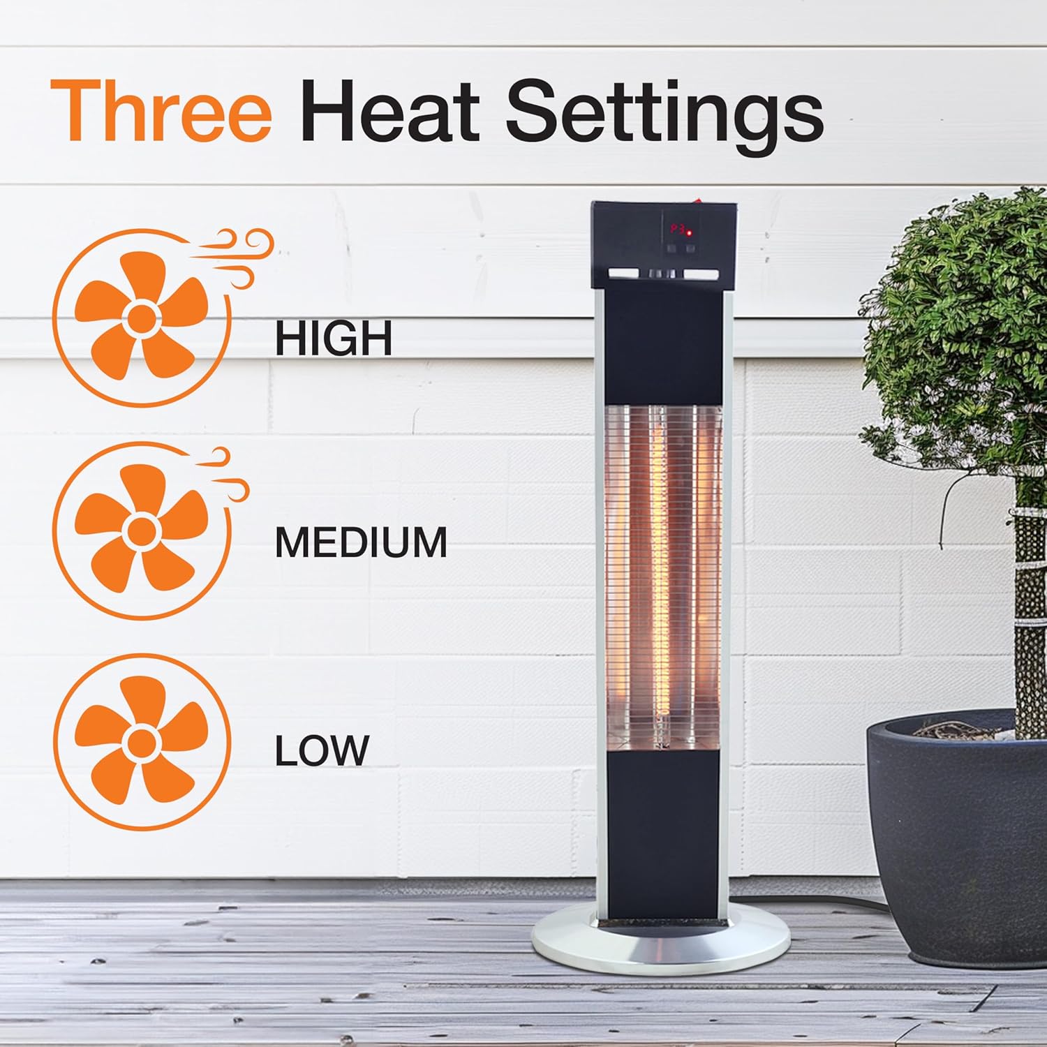 Diagram showing three heat settings: High, Medium, Low