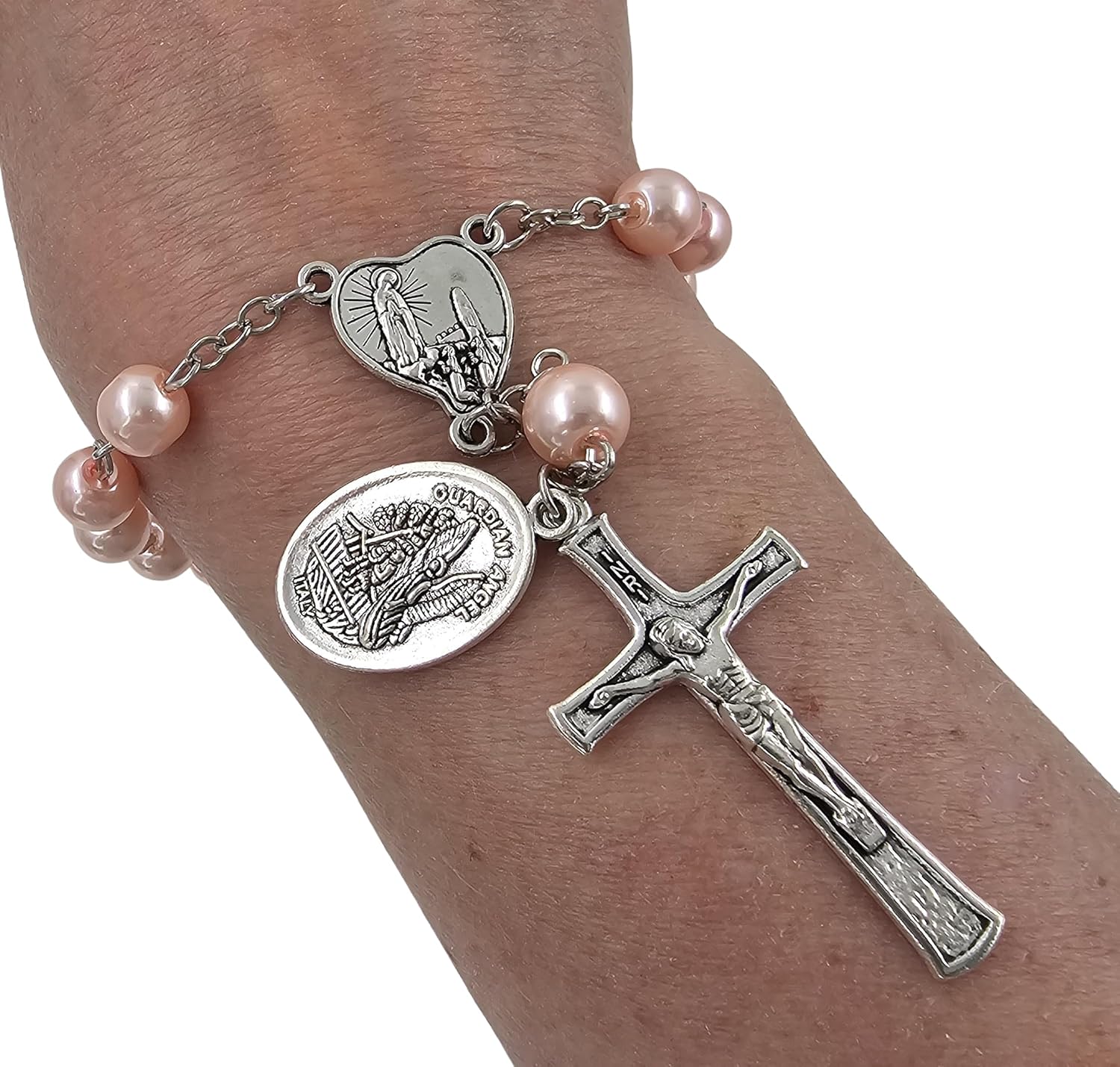 TALISMAN4U Saint Michael Guardian Angel Medal Rosary for Car Rearview Mirror Glass Beads Our Lady of Fatima Catholic One Decade Auto Rosary Bracelet for Women Men Religious Gift - Image 4