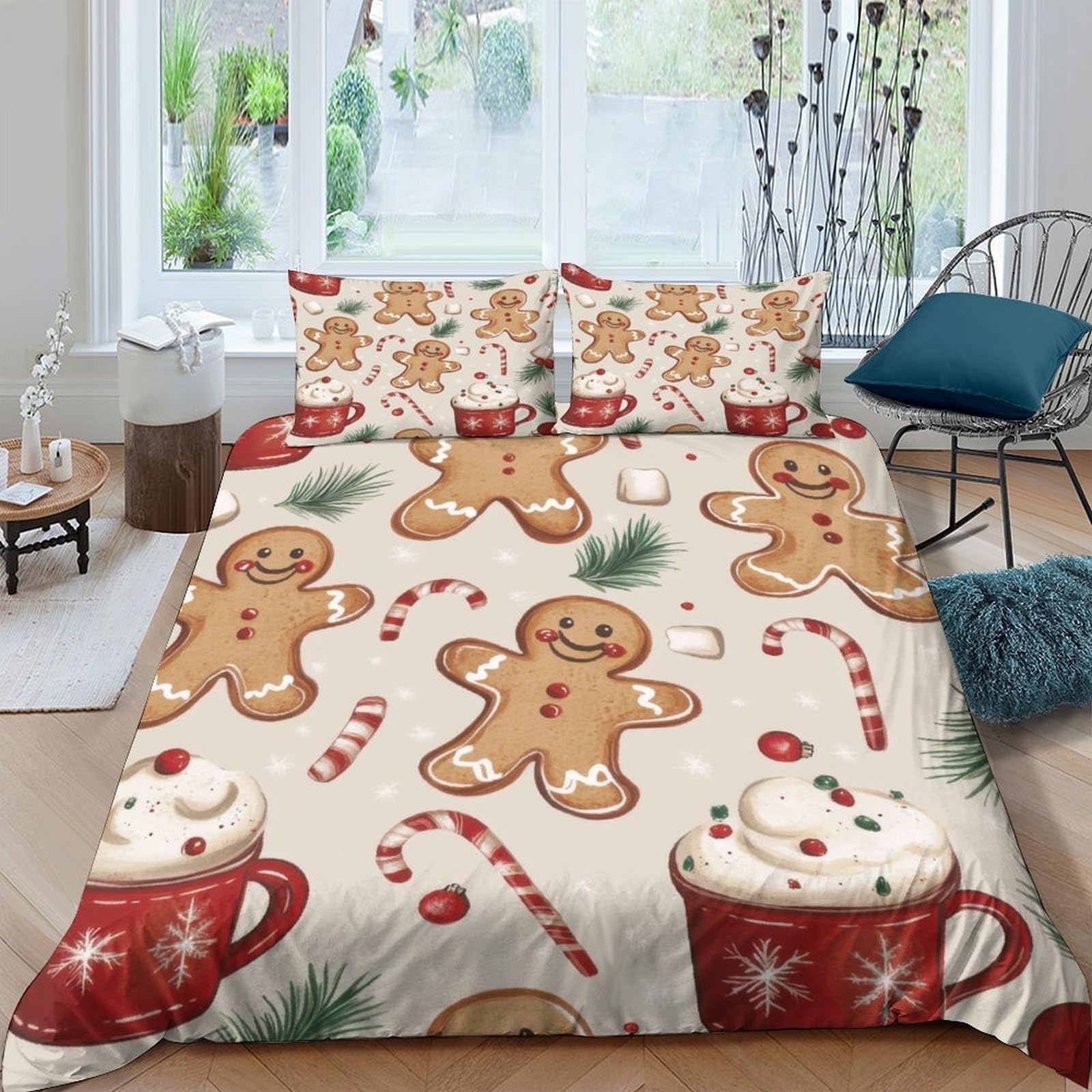 Ctjqhvkz Style-7 3D Printed Gingerbread Candy Cane Fitted Sheet Microfiber Soft Christmas Mug Bed Cover For Bedroom Guest Room Decor Single（135X200cm）