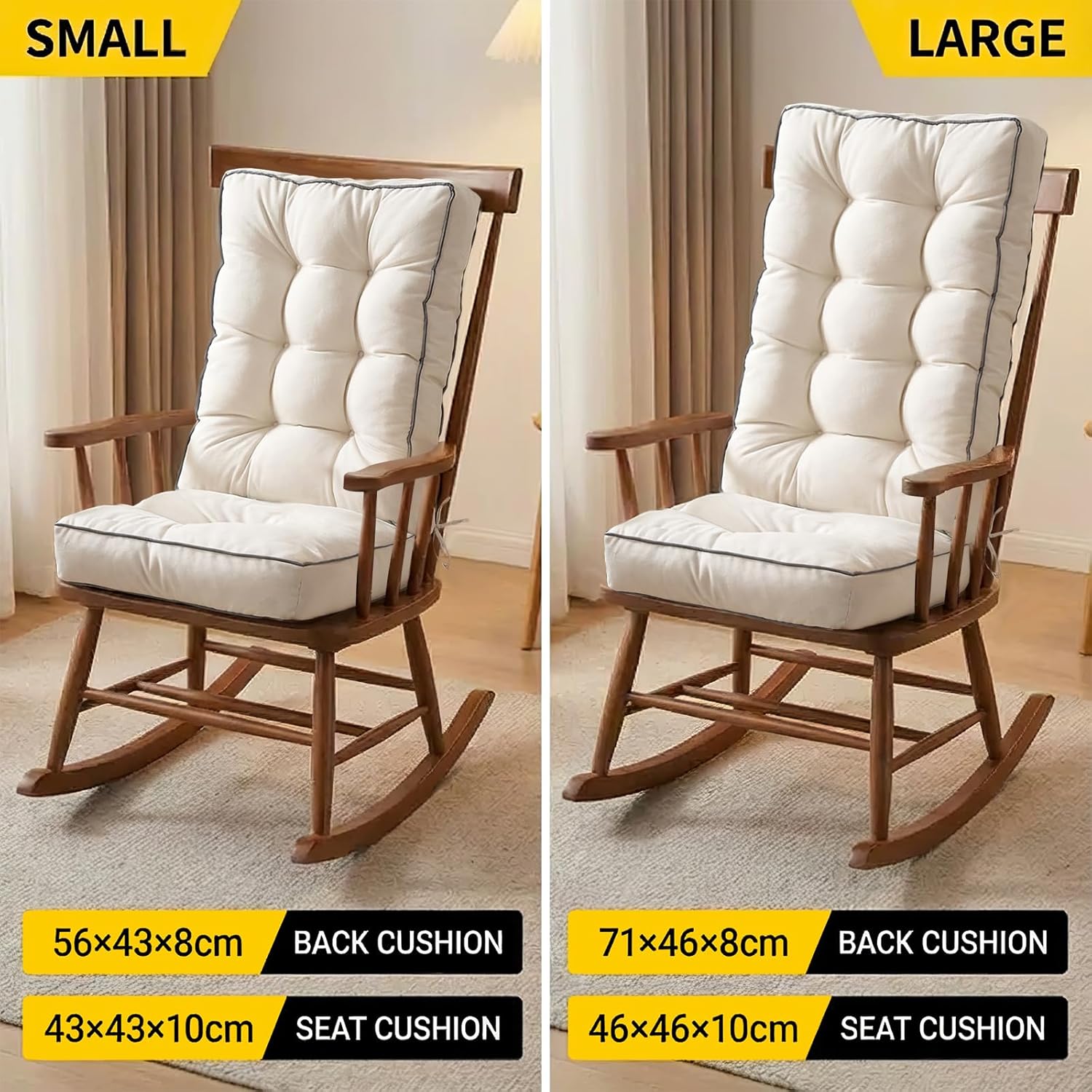 1 MIDDLE ONE Rocking Chair Cushion Outdoor Indoor, Memory Foam Replacement Rocking Chair Pads, Set of Thicken Seat & Back Cushions with Ties for Rocker (Coffee, 28"X18"/18"X18")