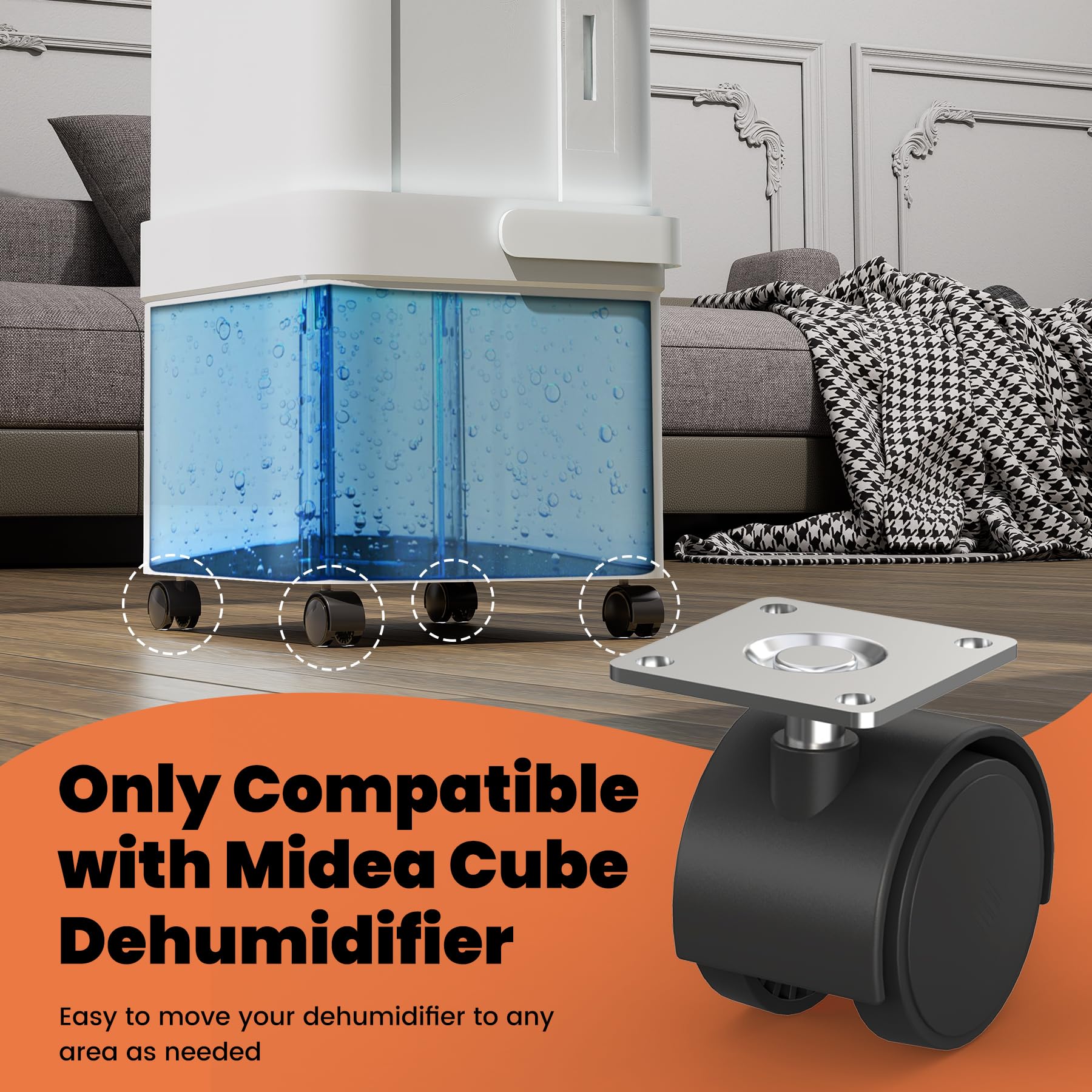 Kit de rueda deshumidificadora de cubo, kit de ruedas para deshumidificador Midea Cube, kit de ruedas para un fácil movimiento, accesorios deshumidificadores, paquete de 4 3