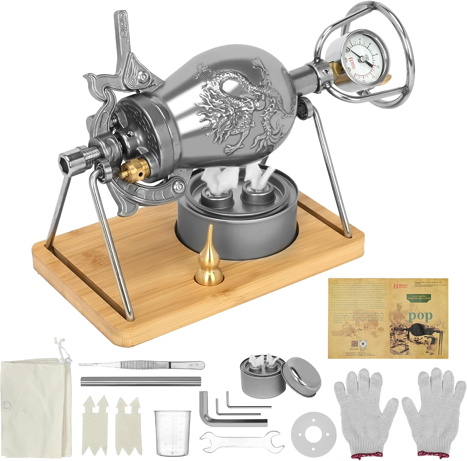 350ml Chinese Popcorn Maker, Mini Hand Popcorn, Chinese Popcorn Cannon Machine, 304 Hand Popcorn Machine, Suitable for Family Gatherings, Parties, Cinemas