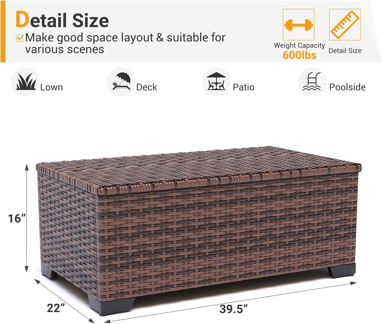 UDPATIO Outdoor Storage Table Patio Coffee Table All Weather Wicker Side Table with Waterproof Covers Rattan Furniture for Toys and Garden Tools