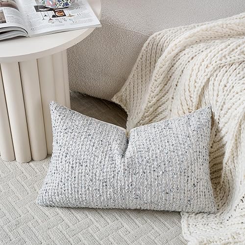 Miniatura 4 de Juego de 2 fundas de almohada a rayas de 12 x 20 pulgadas, color azul texturizado, boucle chic Morden bohemio acento rústico rectangular lumbar