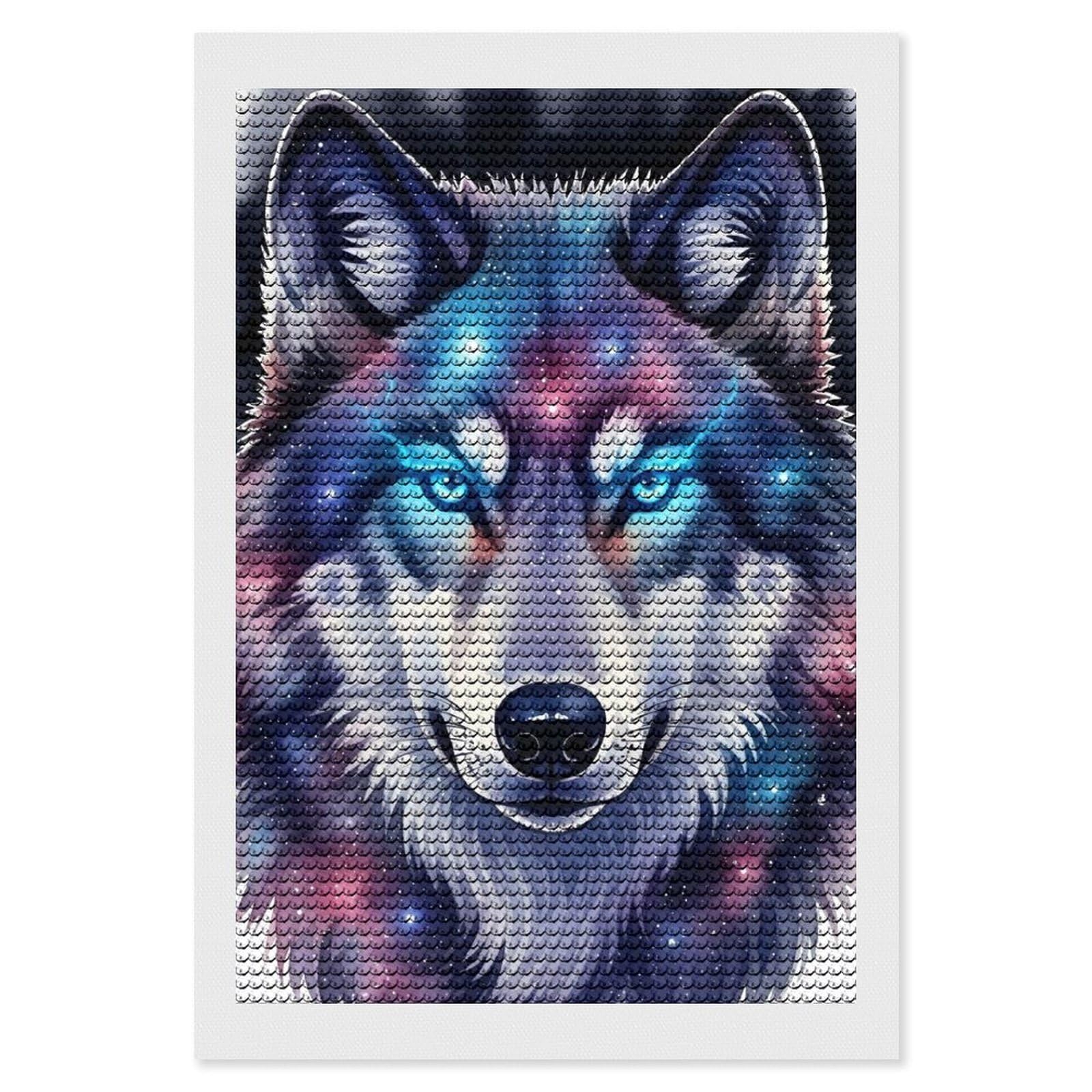 Junmoney Cosmic Wolf Portrait DIY Diamond Art Canvas Kit 8"x12", Complete Accessories, Creative Leisure Activity, Home Wall Decor, Gift Idea