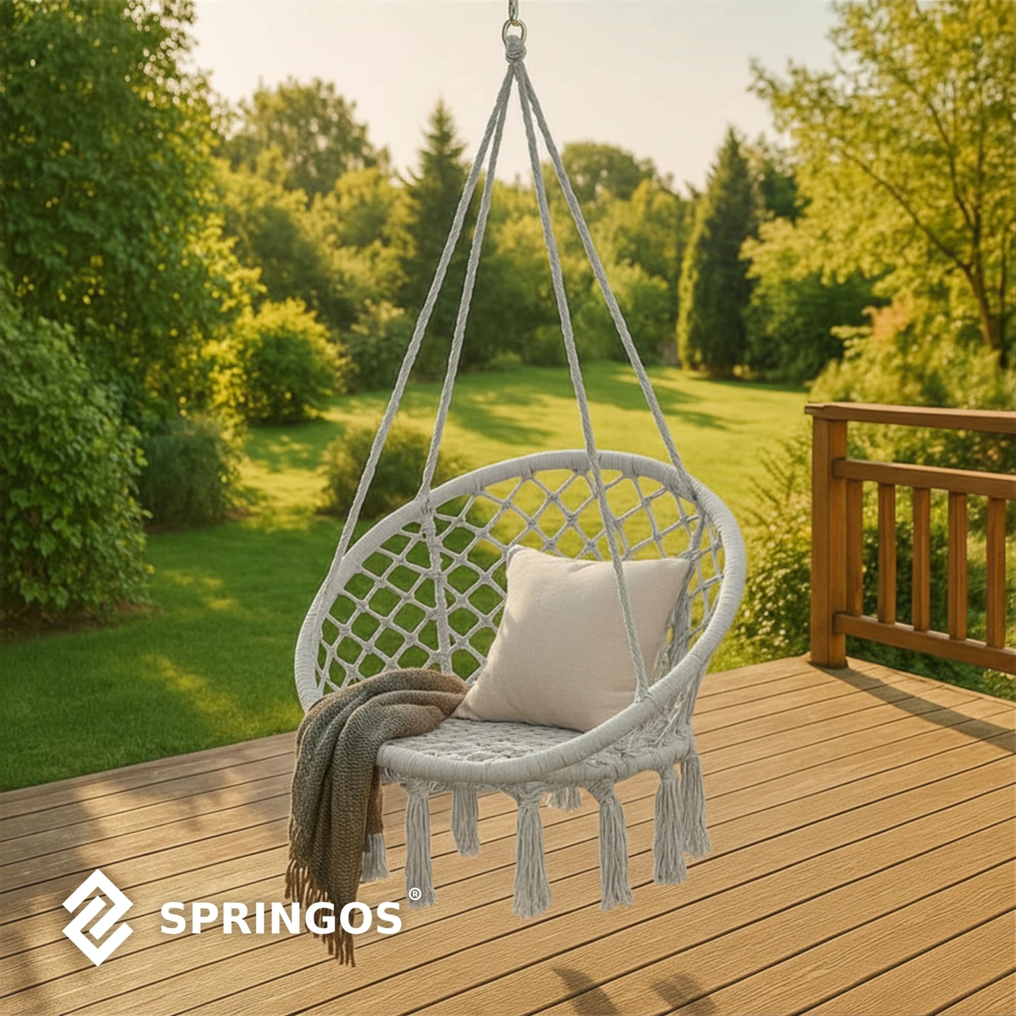 SPRINGOS Altalena sospesa con frange, design macramè