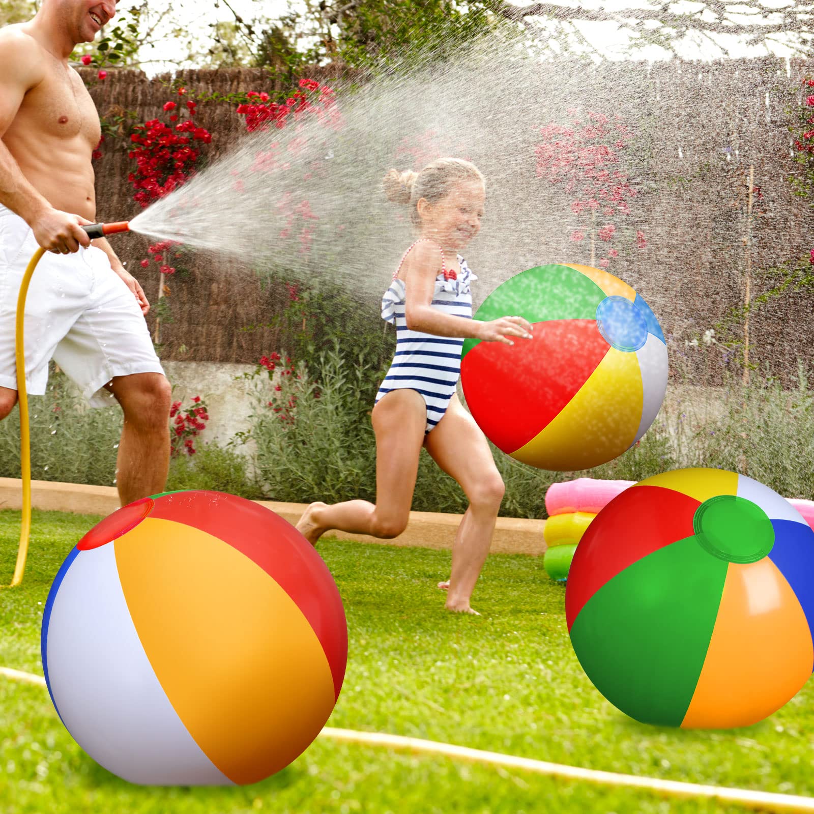 30 bolas de playa inflables de 20 pulgadas, juguetes grandes para juegos de piscina, suministros de fiesta de natación de verano (arcoíris) 7