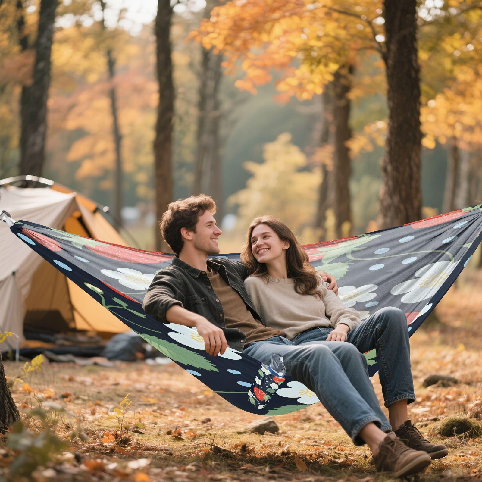 DUOBU Hammocks for Outside Strawberry Flower Camping Hammock Portable Hammocks with Tree Straps and Carry Bag Camping Accessories for Hiking Beach Outdoor