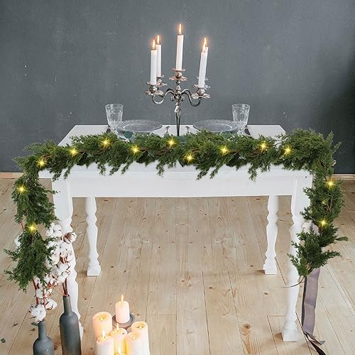 Miniatura 4 de Paquete de 2 guirnaldas LED de cedro de Navidad, enredaderas artificiales de ciprés de pino con guirnalda ligera de Navidad con luces para mesa de