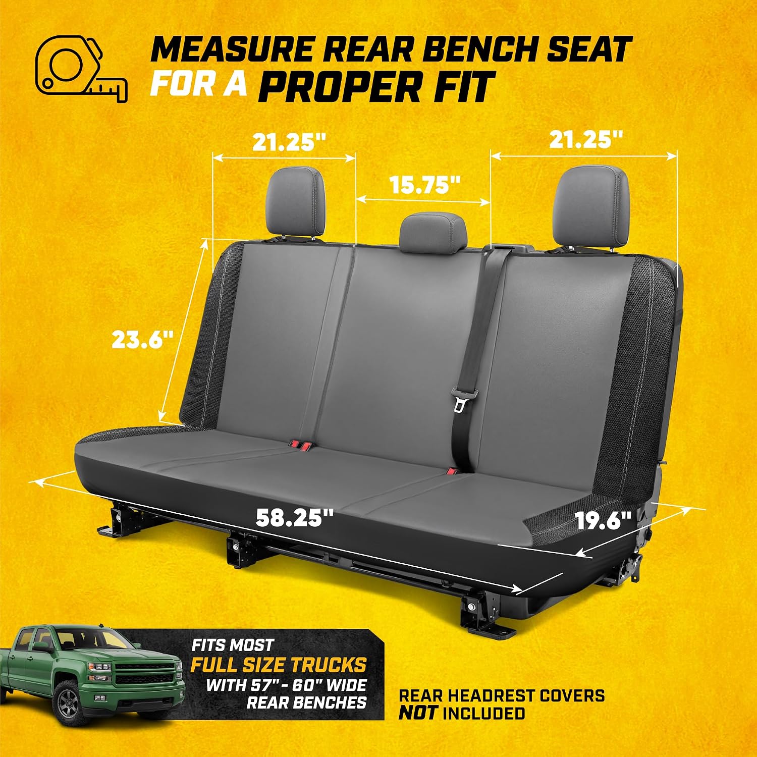 CAT Leather Seat Covers Full Set for Full-Size Pickup Trucks Only - Gray | Front Bucket Seat Covers & 60/40 Split Rear Bench Protector – Interior Accessories For F-150, Silverado, Ram, Sierra & Tundra