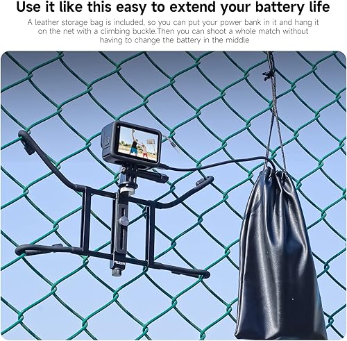 Miniatura 4 de TELESIN Soporte de valla de aluminio con brazo de abrazadera ajustable flexible para GoPro Insta360 Phone Mevo Start Backstop Camera, softball,