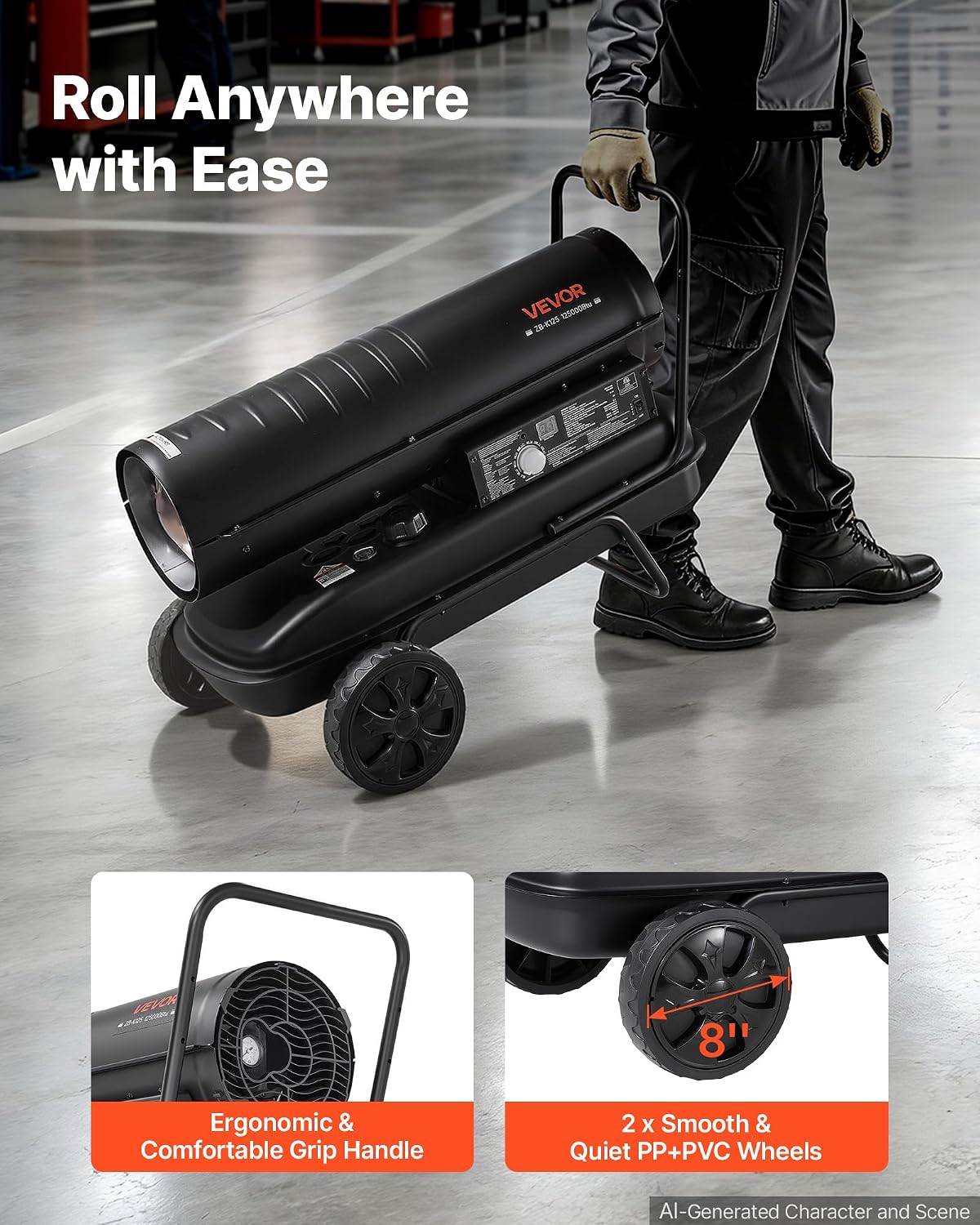 VEVOR Forced Air Kerosene Heater, 125000 BTU Diesel Torpedo Space Heater