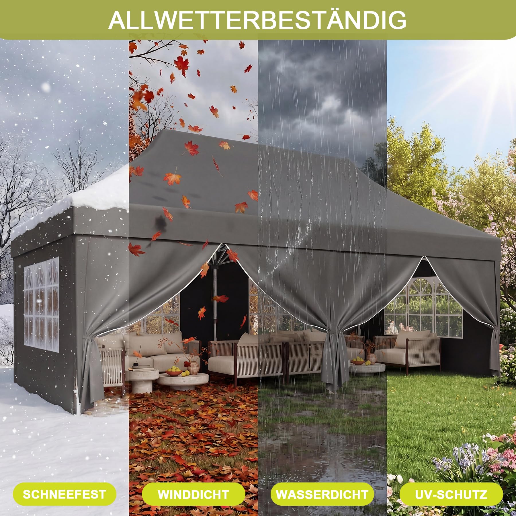 JUMMICO Gazebo pieghevole 3 x 6 con punta alta, prestazioni di protezione antipioggia migliorate del 60%, UV 50+, gazebo 3x6, impermeabile, stabile, resistente all'inverno, riparo con pareti laterali