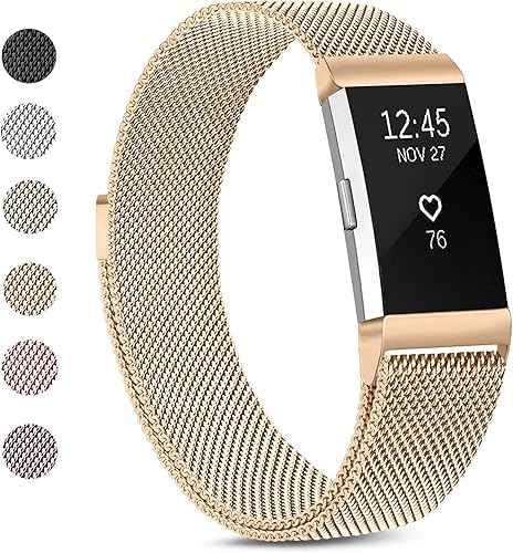 Vancle Correa de metal compatible con Fitbit Charge 2 bandas para mujeres y hombres, malla de acero inoxidable transpirable con cierre magnético