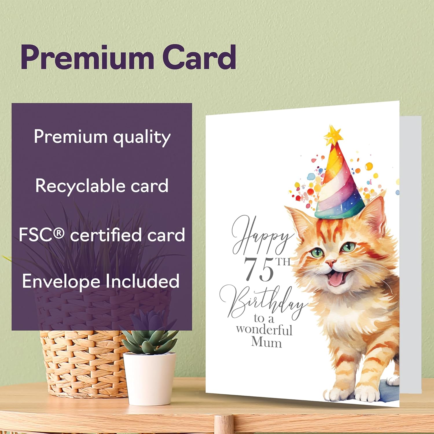 75th Birthday Cards for Mum - Party Cat Kitten - Happy Birthday Card for 75 Year Old Mum from Son Daughter, A5 Bday Women Woman Her Greeting Cards Gift for Mum Birthday Gifts