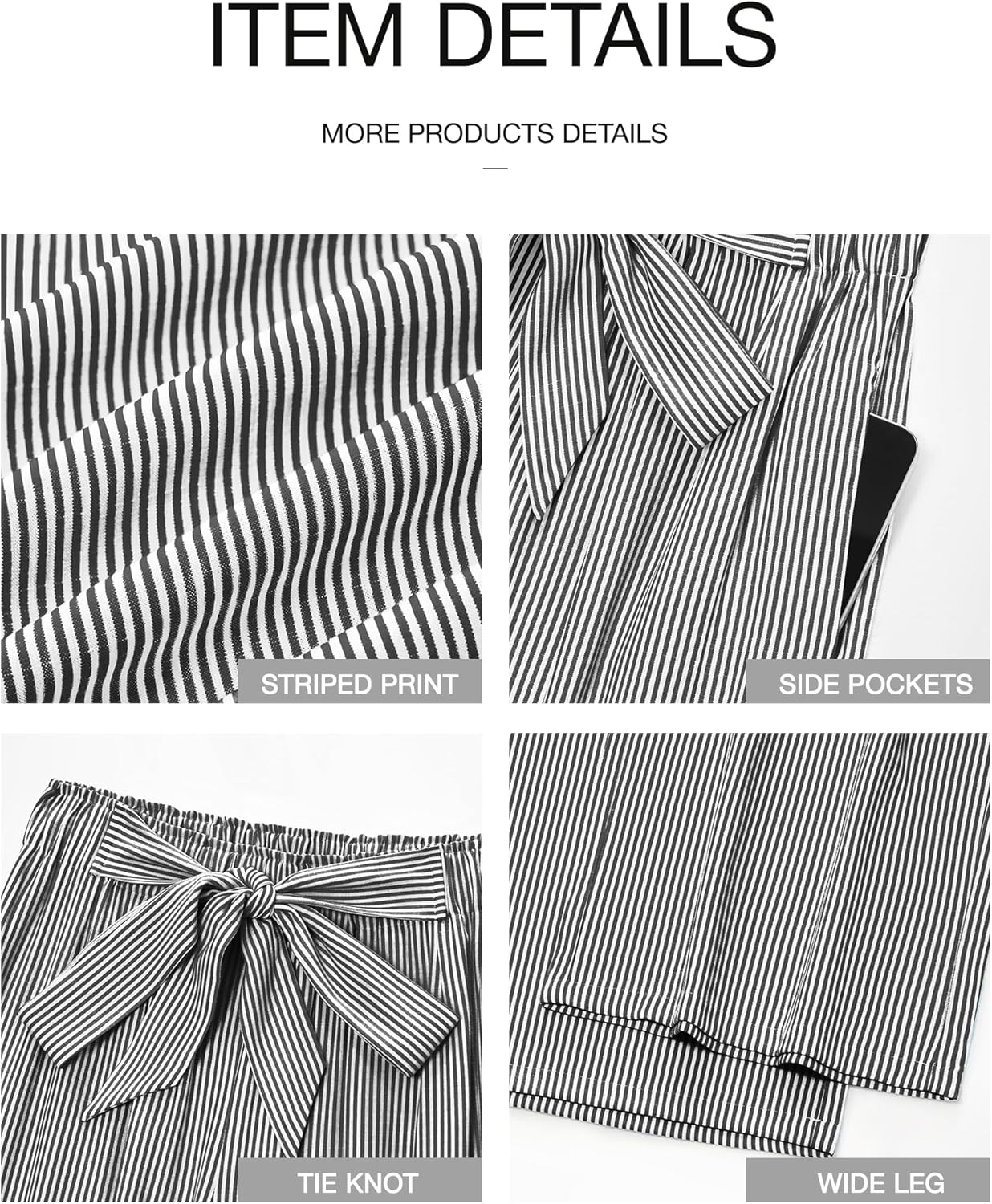 BTFBM Pants for Women 2026 Spring Clothes Striped High Waist Tie Knot Dressy Casual Wide Leg Palazzo Work Trousers Pants - Image 6