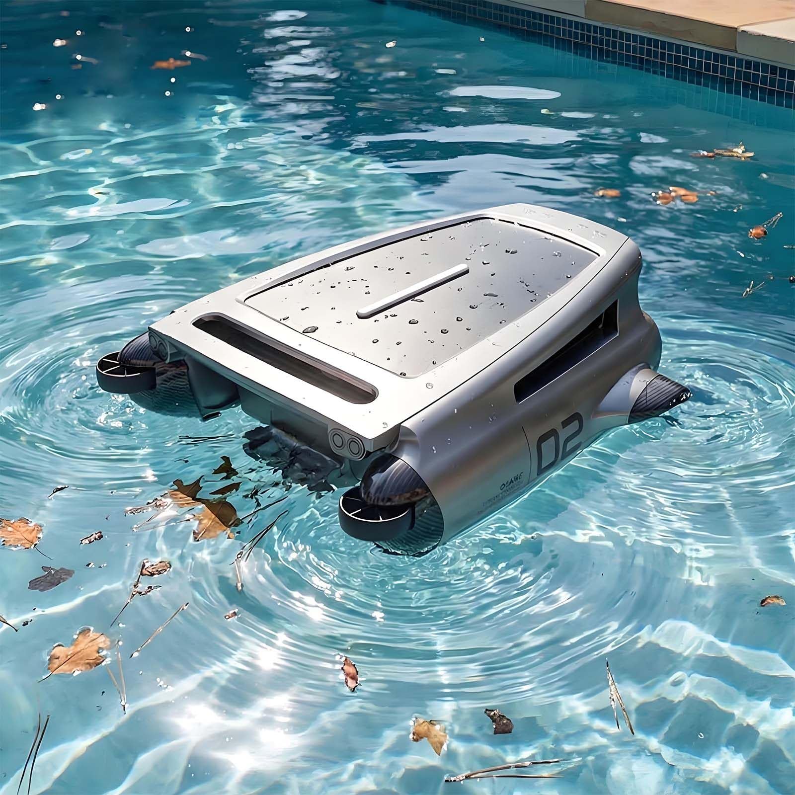 Low-Profile Solar Pool Skimmer for In-Ground, Spa Pools & Above-Ground Grey