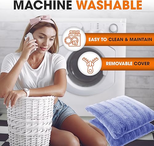 Miniatura 9 de Cheer Collection Almohadas de piel sintética para sofá con rellenos incluidos, almohadas decorativas para sofá peludas - 20 x 20 pulgadas - Veri