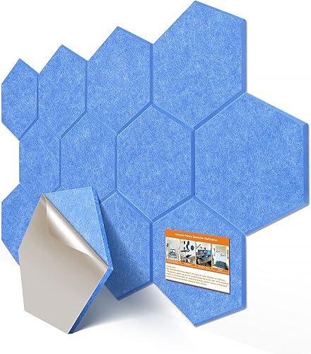 DEKIRU Paquete de 12 paneles acústicos hexagonales autoadhesivos a prueba de sonido, paneles de pared insonorizados de 14 x 13 x 0.9 pulgadas para