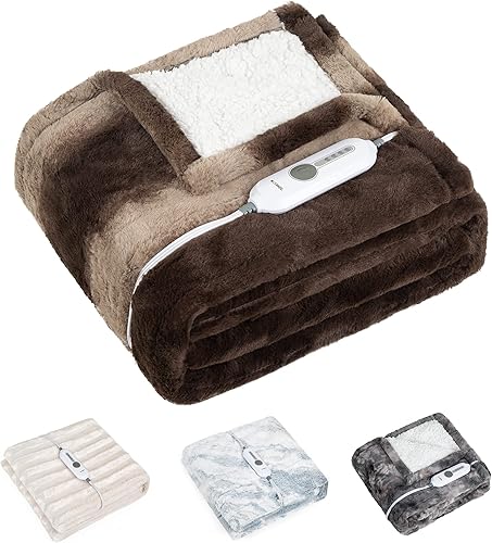 Miniatura 2 de Woomer manta térmica eléctrica de franela Sherpa sintética suave, calentamiento rápido, tamaño individual de 157,4 cm x 213,3 cm, 10 niveles de