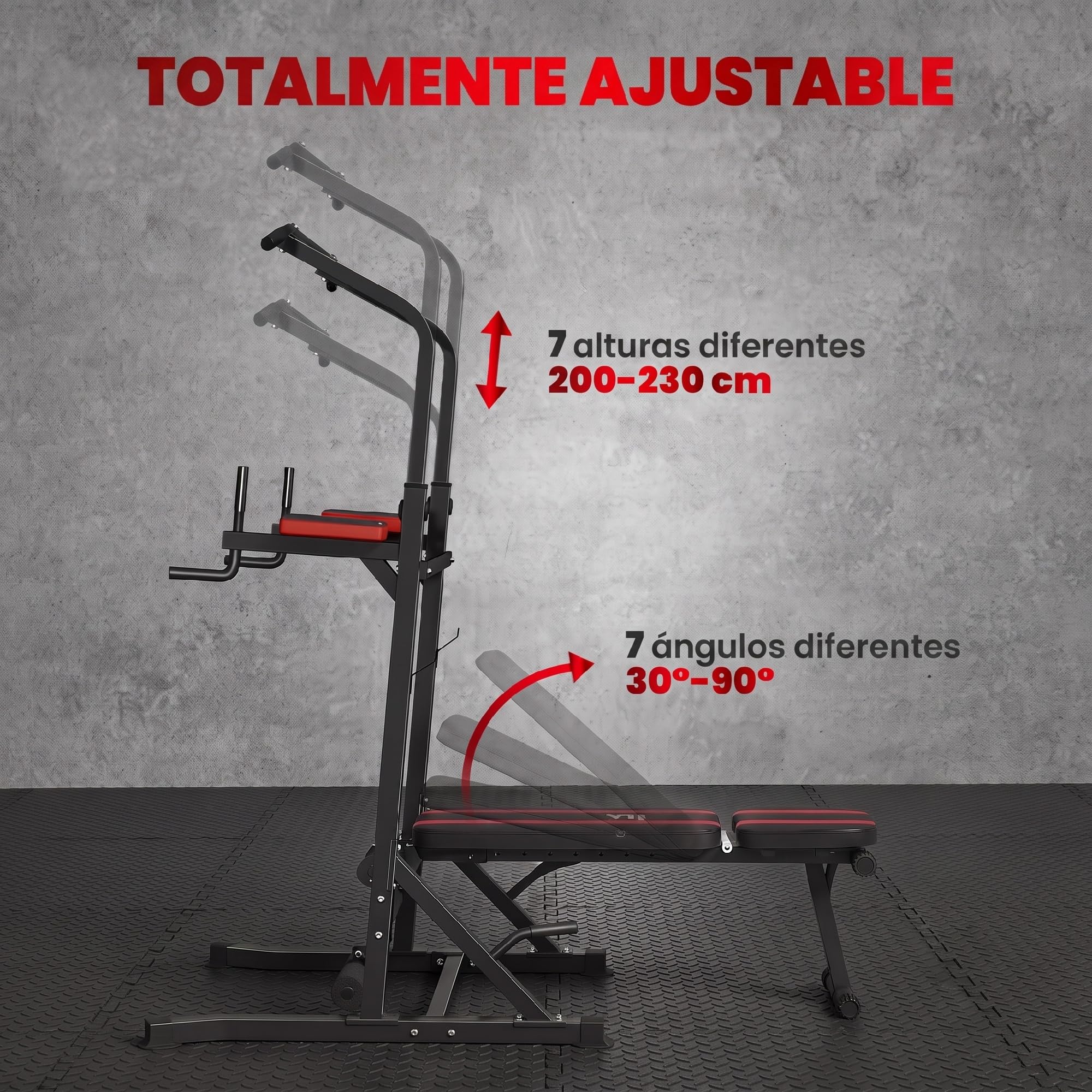 HOMCOM Estación de Musculación con Banco Plegable Altura Ajustable Rojo