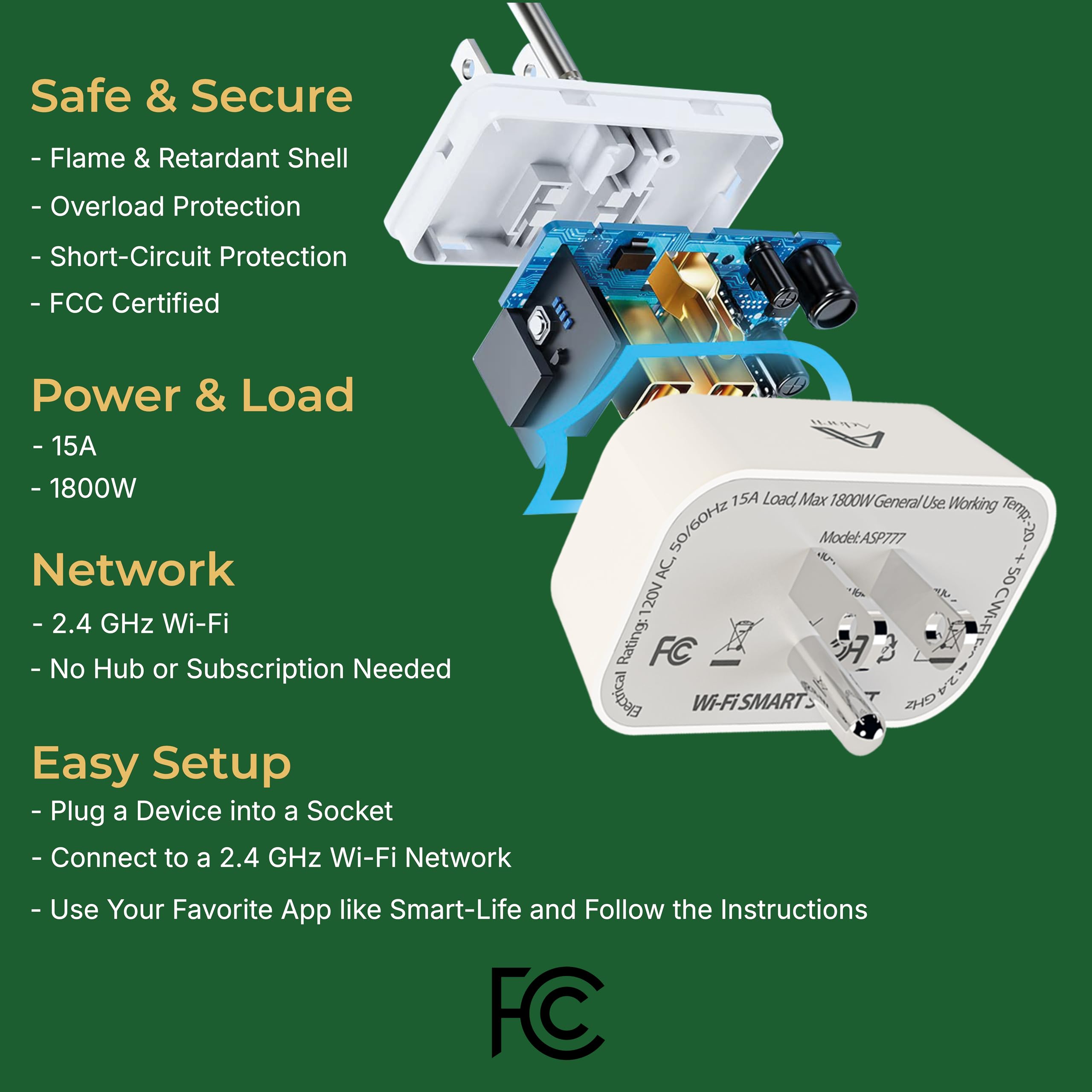 Adarii Smart Plug Google Home Compatible with Alexa 15A WiFi Plug 2 4GHz Smart Life Plug Voice Control — view 8
