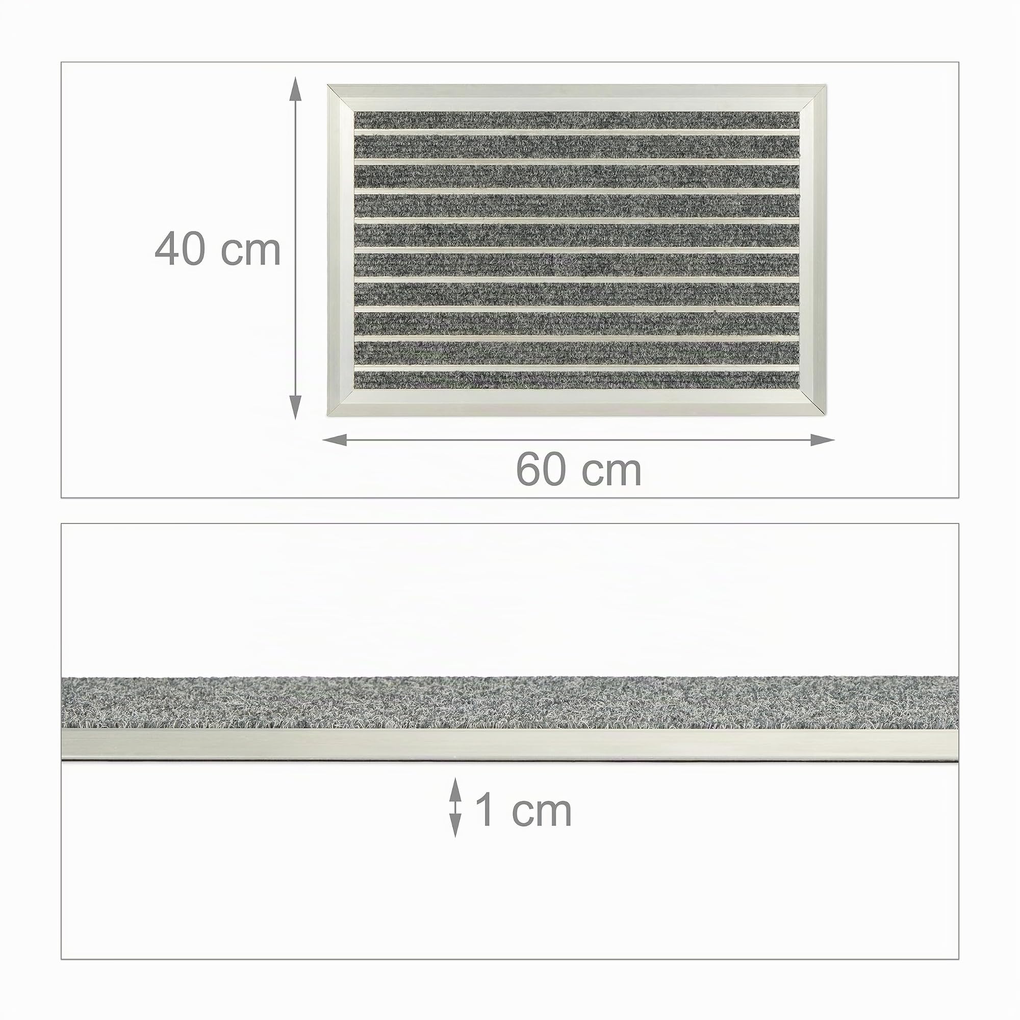 Relaxdays Zerbino in Alluminio 60x40 cm, Tappetino Cattura-Sporco da Esterno, Tappeto Porta Ingresso, Door Mat, Grigio