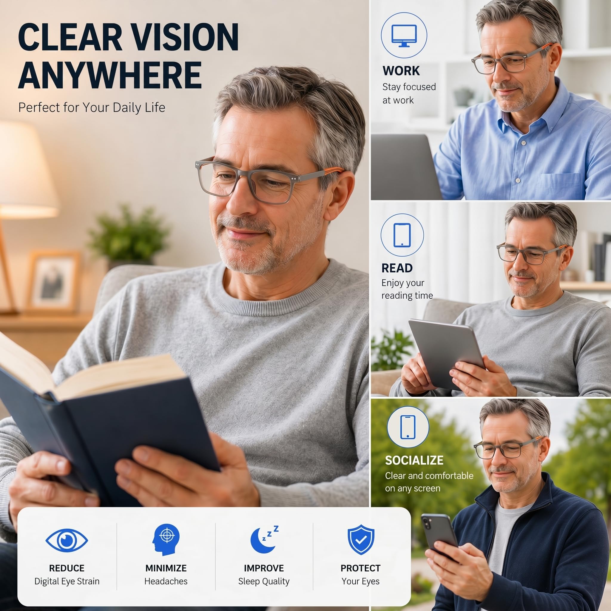 Gafas de lectura TR90 para hombre, diseño deportivo, bloqueo de luz azul, flexible, cómodo, ligero