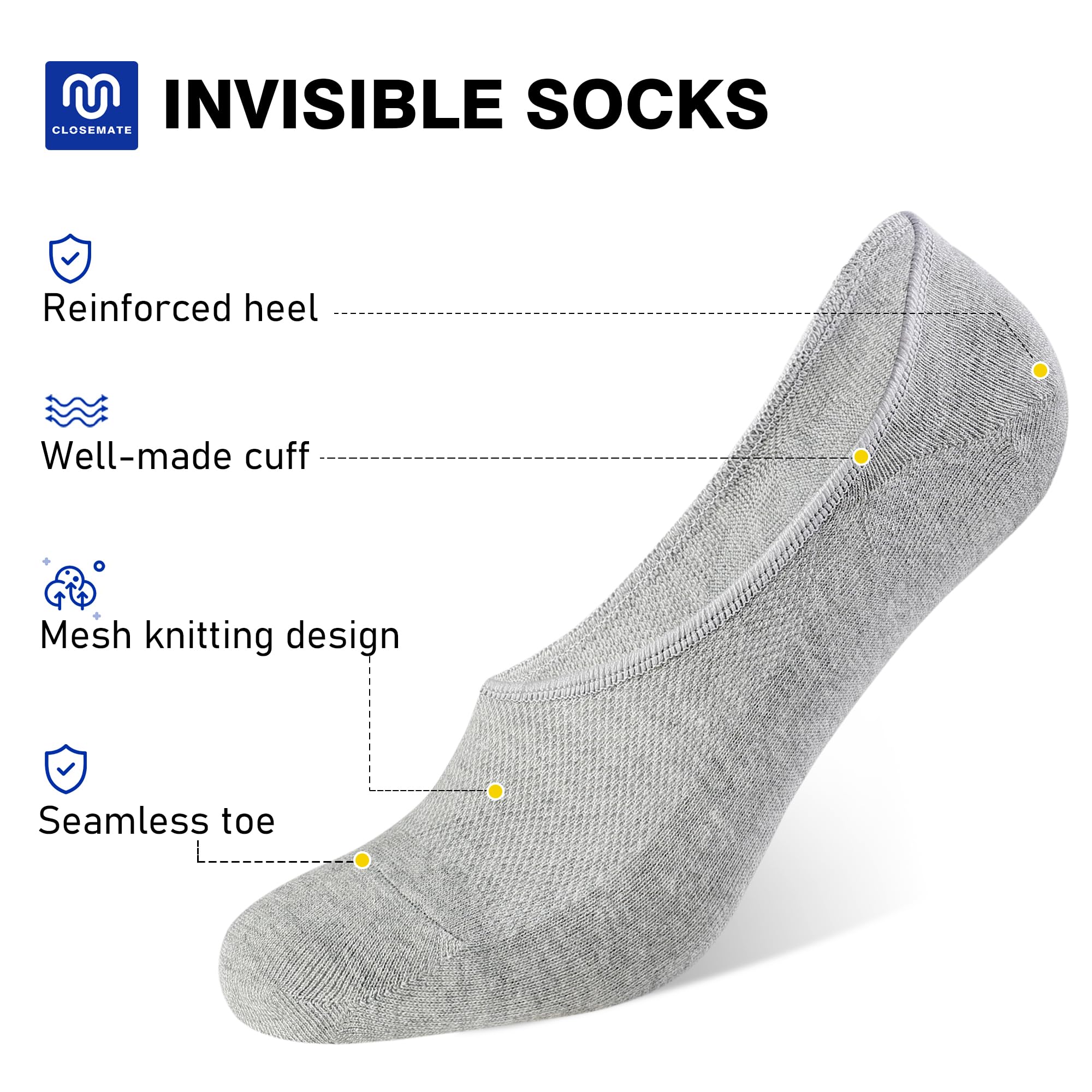 CLOSEMATE 6 Paia Calze Fantasmini Uomo in Cotone Estive Invisibili con Silicone Antiscivolo Taglio Basso per Mocassini e Loafer Nero Bianco
