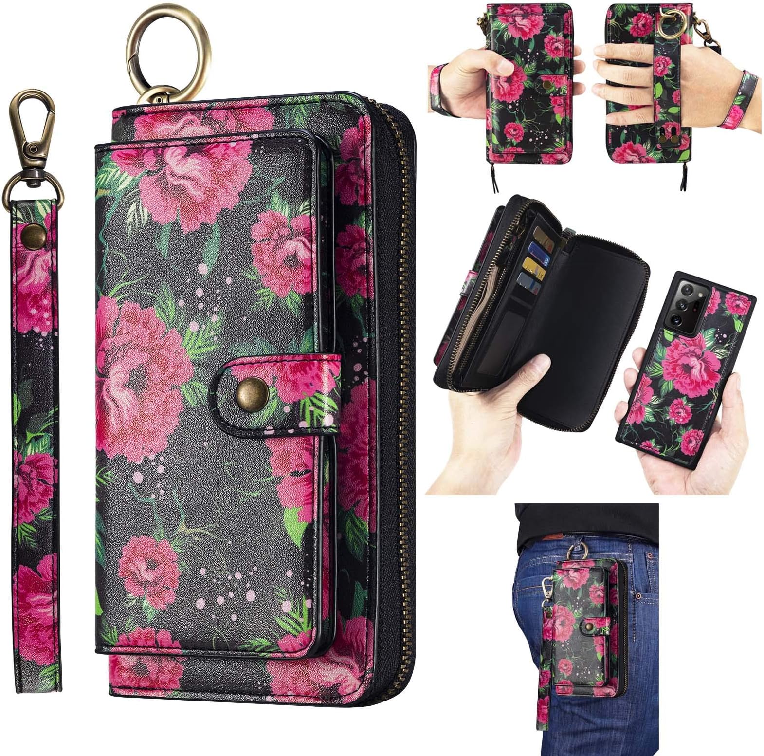 AIFENGCASE Compatible with Samsung Galaxy Note 20 Ultra Phone Wallet Case for Women Men,Wristlets Clutch Zipper Leather Pouch Wallet Case Card Holder Magnetic Detachable Back Cover,BF