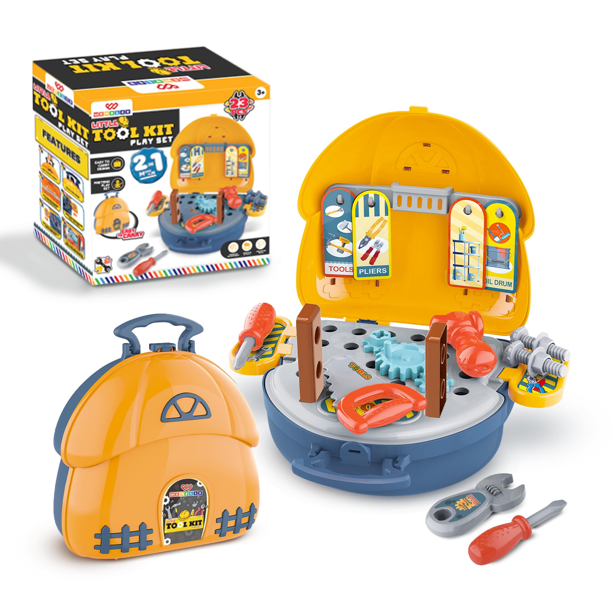 Wembley Little Tool Kit Play Set | Portable Tool Set with 23 Pieces | Easy to Carry Brief Case | Montessori Construction Set | Engineer Workshop Tool Kit | Birthday Gift for Boys of 3+-image-1