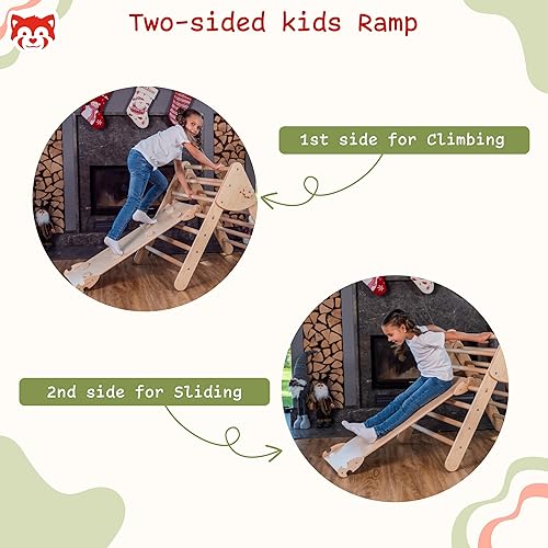 Miniatura 5 de WoodandHearts - Juego de escalada para niños pequeños, triángulo plegable, tabla deslizante de escalada, escalador de arco, parque infantil interior