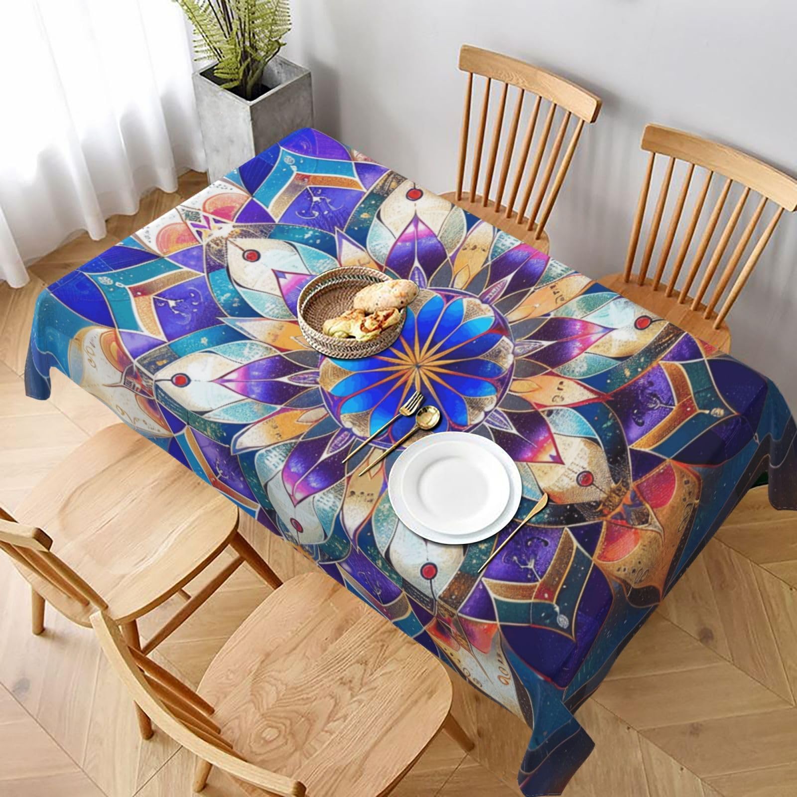 WPKJU Rectangle Mandala Printed Tablecloth 60x90 in Water Resistant Table Cover Washable Rectangle Table Cloth for Dining Tables