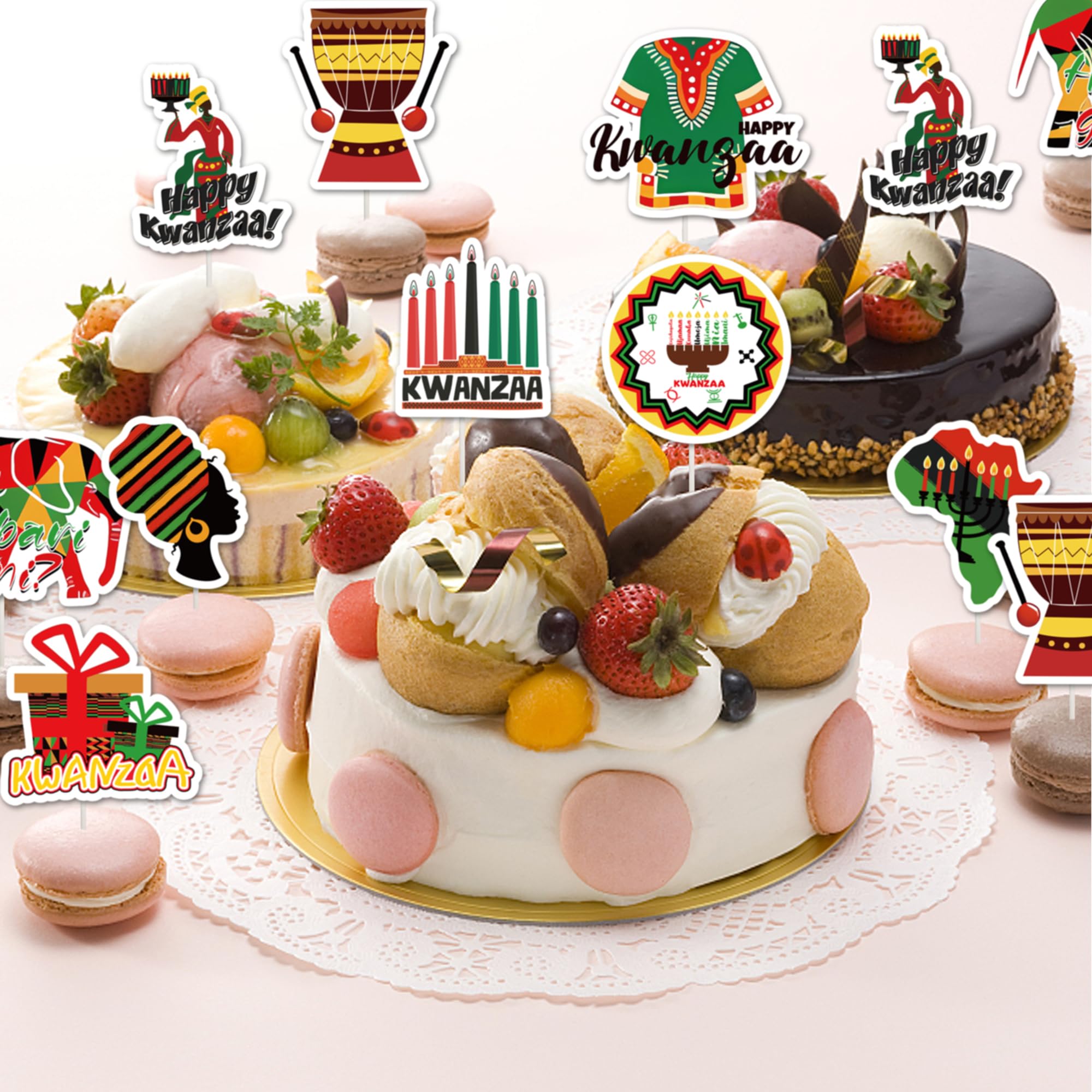 FSHANEE Kwanzaa Cupcake Toppers Decorations, Set of 36 Counts