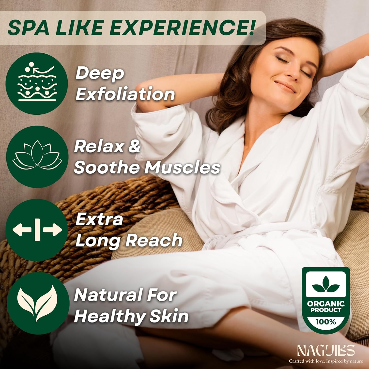 Valentines Day Gift Premium Egyptian 100% Natural loofah with Handle Back Scrubber for Shower and Massage exfoliating Body Scrubber loofah for Men and Women for Shower loofa Clean Your Back Deeply - Image 5