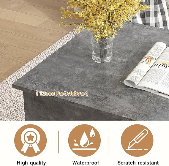 LED Coffee Table with Hidden Storage&2 Storage Drawers Living Room Table