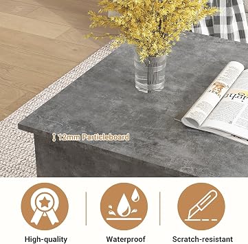 LED Coffee Table with Hidden Storage&2 Storage Drawers Living Room Table