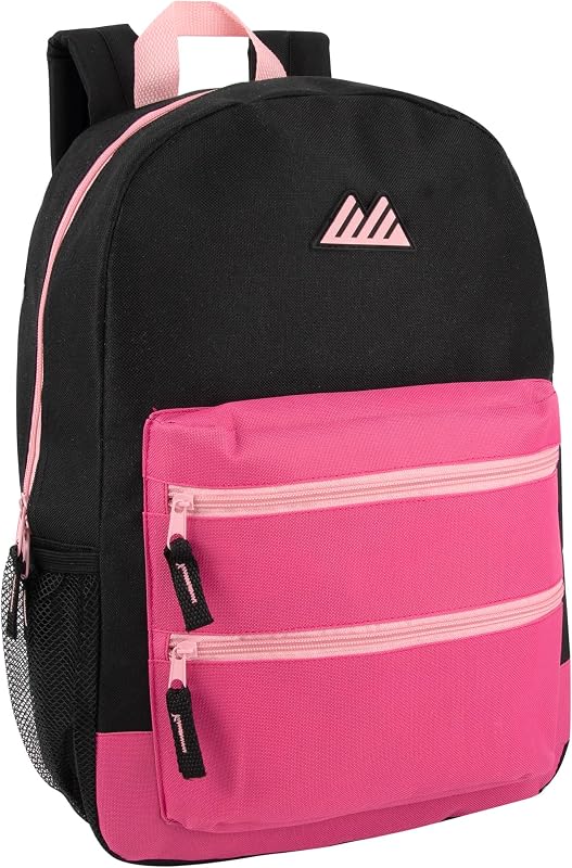 Colorful Big Backpack for School Kids, Multi Pocket Backpack for Elementary, Middle School Girls, Boys with Padded Straps (Black/Pink)